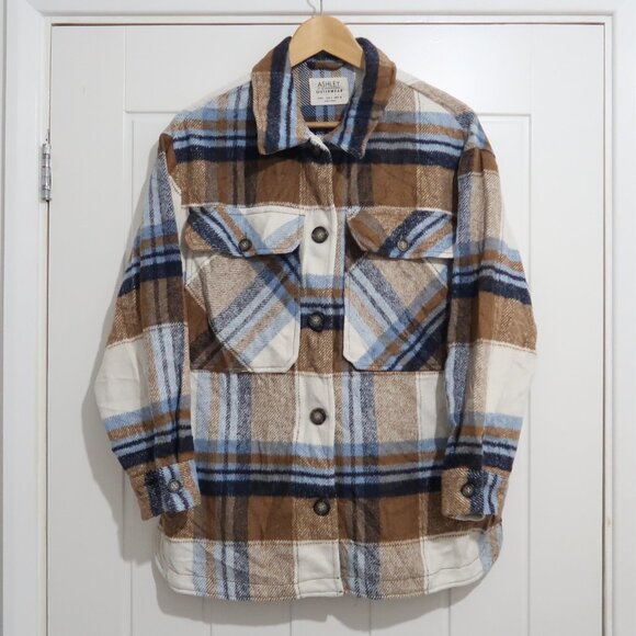 Ashley by 26 Flannel Shacket Jacket L Plaid Lined Outerwear Country Pockets - Picture 1 of 7